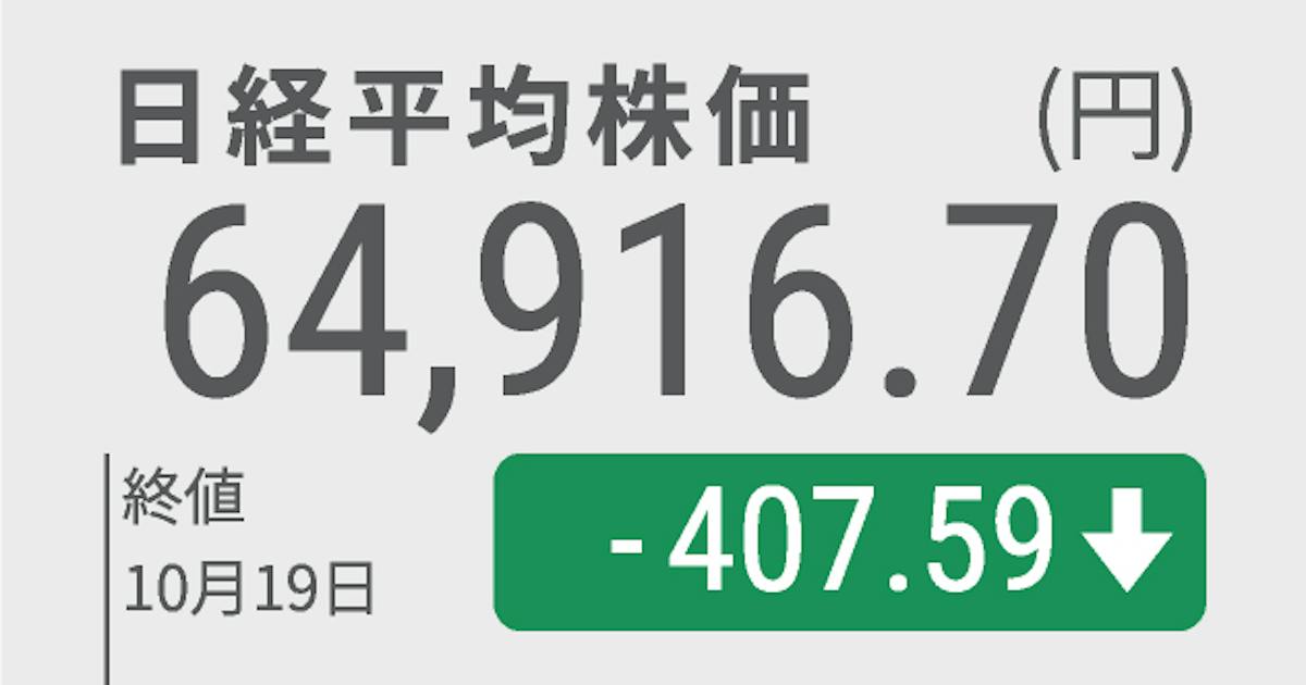 日经平均 10 月 19 日行情（日本経済新聞）
